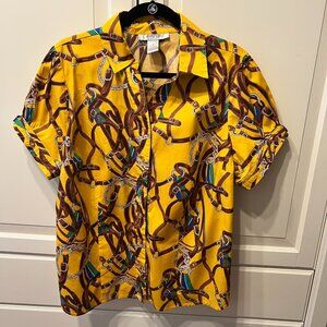 AVENUE Yellow Horse Bit & Bridle Puffy Sleeve Top (16) VERY CUTE!